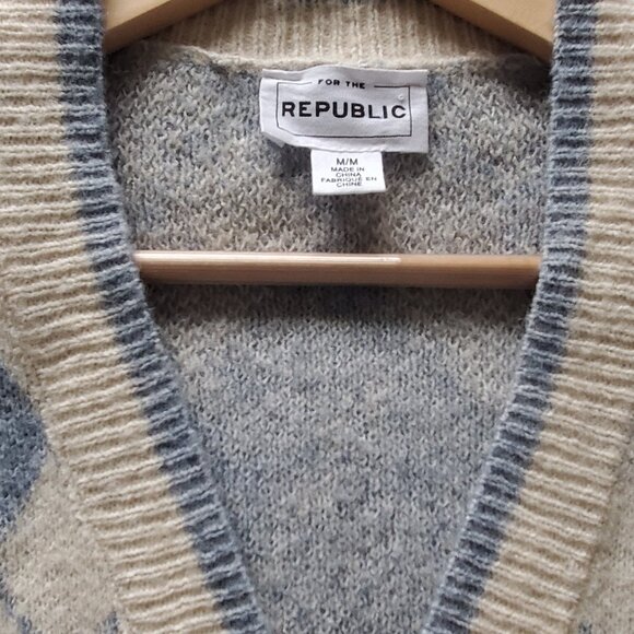 For The Republic Blue and Beige Argyle diamond pattern Cardigan SZ M - Picture 4 of 9